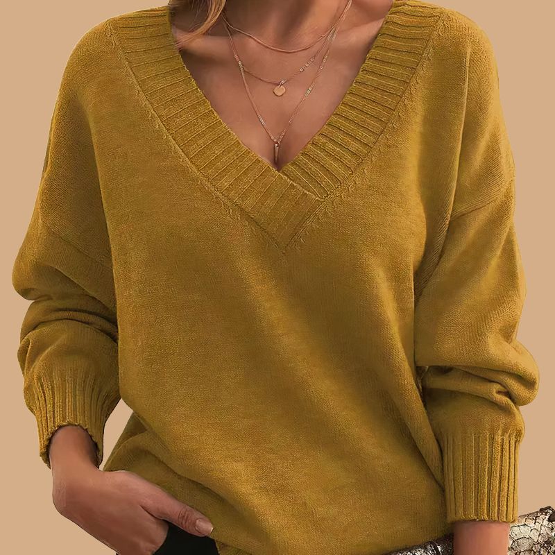 Women’s Jumper with V-Neck and Ribbed Cuffs