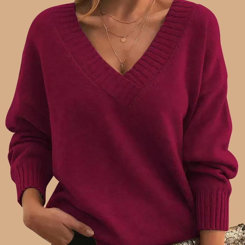 Women’s Jumper with V-Neck and Ribbed Cuffs