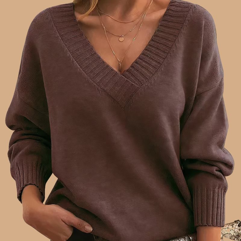 Women’s Jumper with V-Neck and Ribbed Cuffs