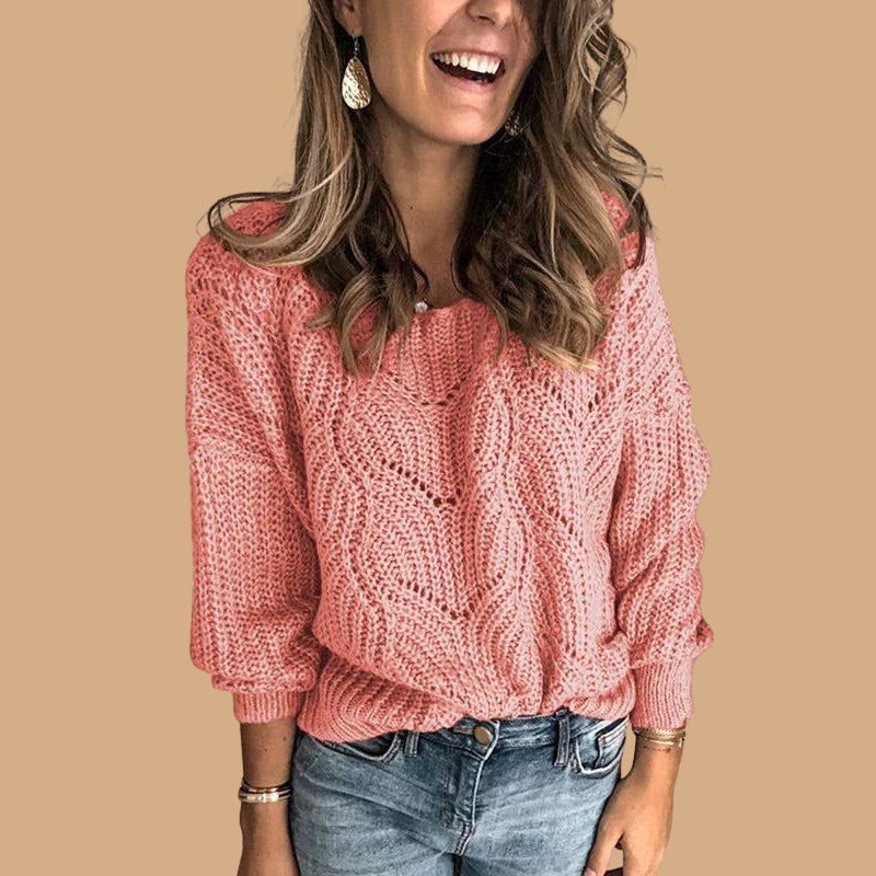 Women’s Knitted Jumper with Chunky Cable Pattern and Open Stitch Design