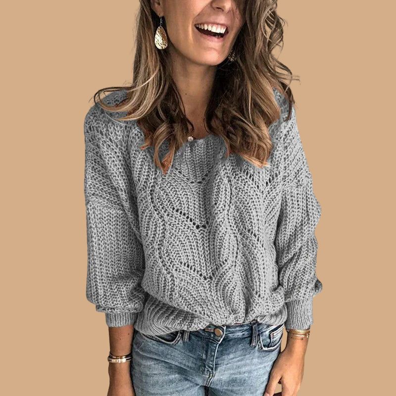 Women’s Knitted Jumper with Chunky Cable Pattern and Open Stitch Design