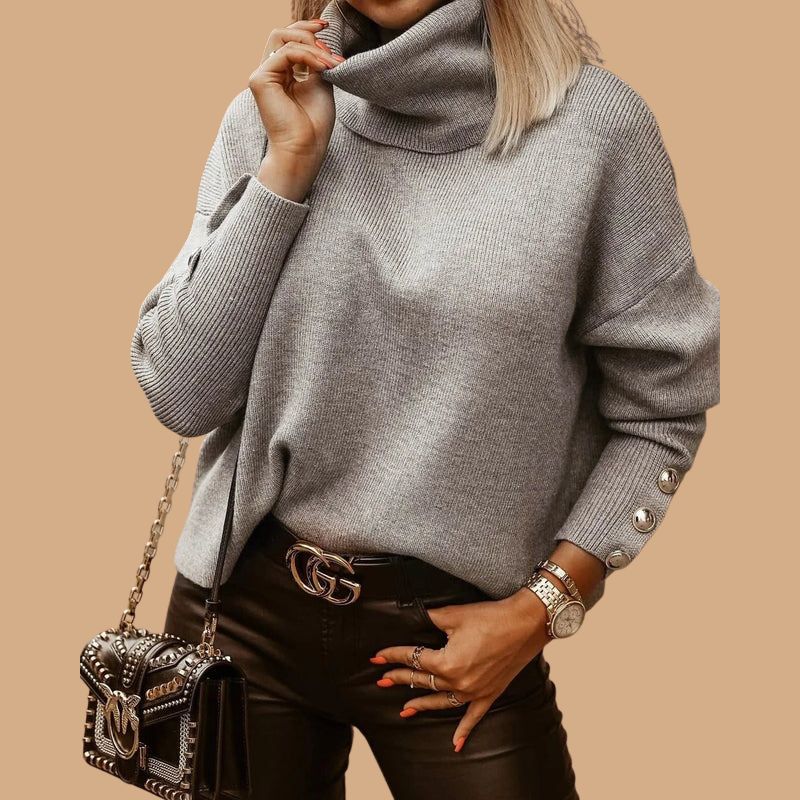 Women’s Knitted Jumper with Roll Neck and Long Sleeves