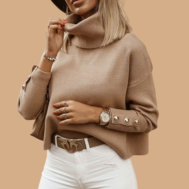 Women’s Knitted Jumper with Roll Neck and Long Sleeves