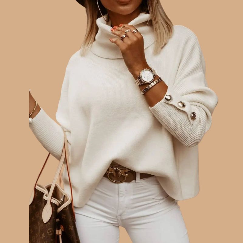 Women’s Knitted Jumper with Roll Neck and Long Sleeves