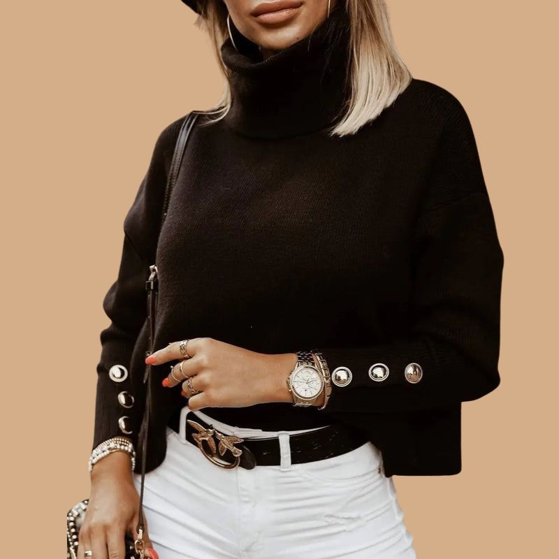 Women’s Knitted Jumper with Roll Neck and Long Sleeves