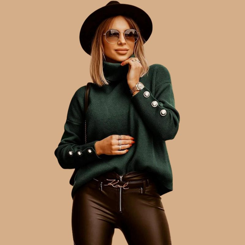 Women’s Knitted Jumper with Roll Neck and Long Sleeves