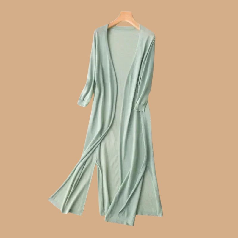 Women’s Long Cardigan with Open Front and 3/4 Sleeves