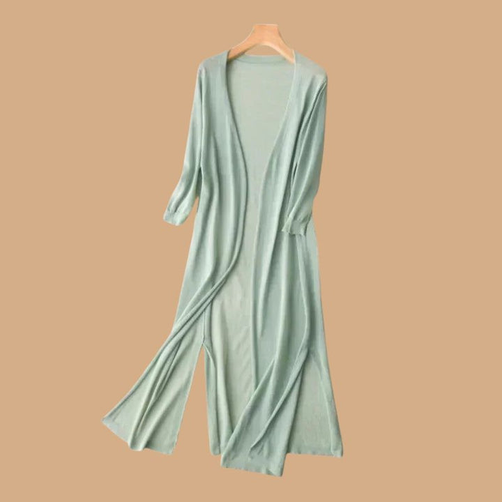 Women’s Long Cardigan with Open Front and 3/4 Sleeves