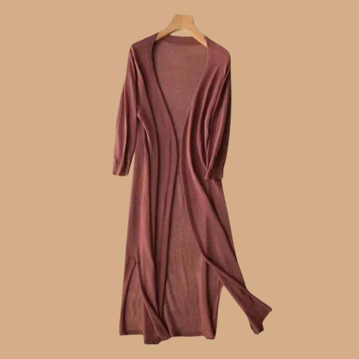 Women’s Long Cardigan with Open Front and 3/4 Sleeves