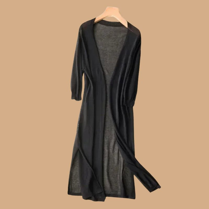 Women’s Long Cardigan with Open Front and 3/4 Sleeves