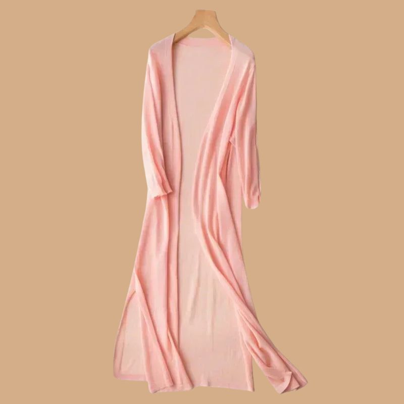 Women’s Long Cardigan with Open Front and 3/4 Sleeves
