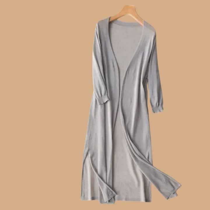Women’s Long Cardigan with Open Front and 3/4 Sleeves