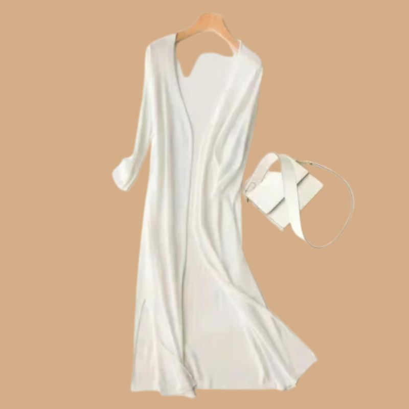 Women’s Long Cardigan with Open Front and 3/4 Sleeves