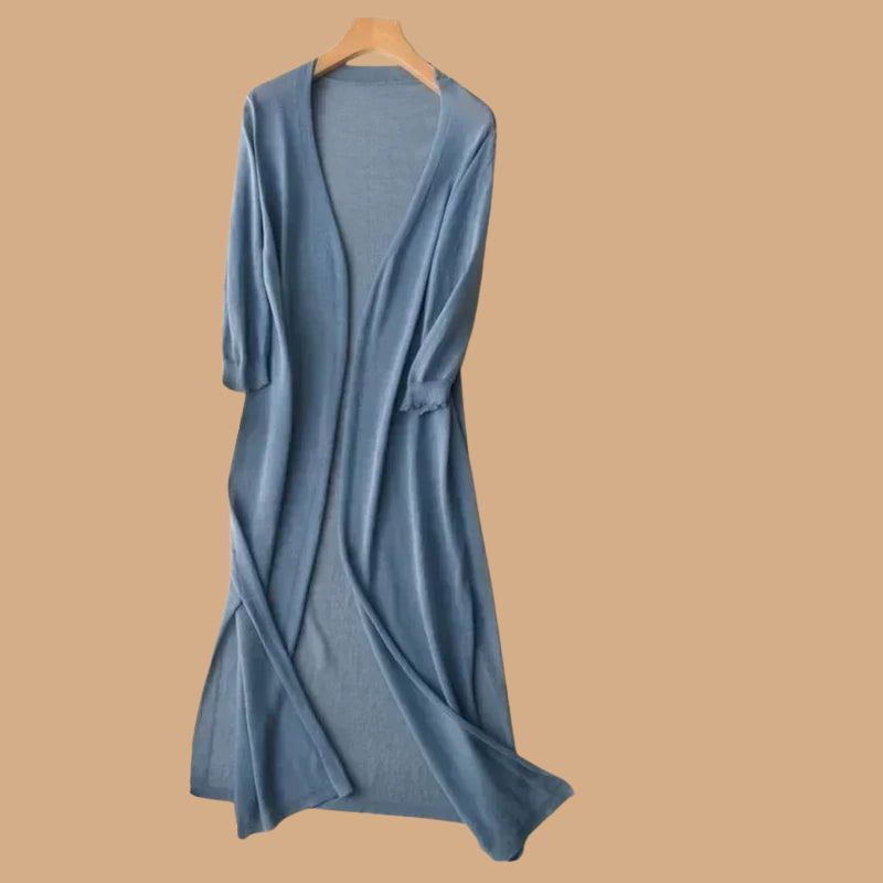 Women’s Long Cardigan with Open Front and 3/4 Sleeves