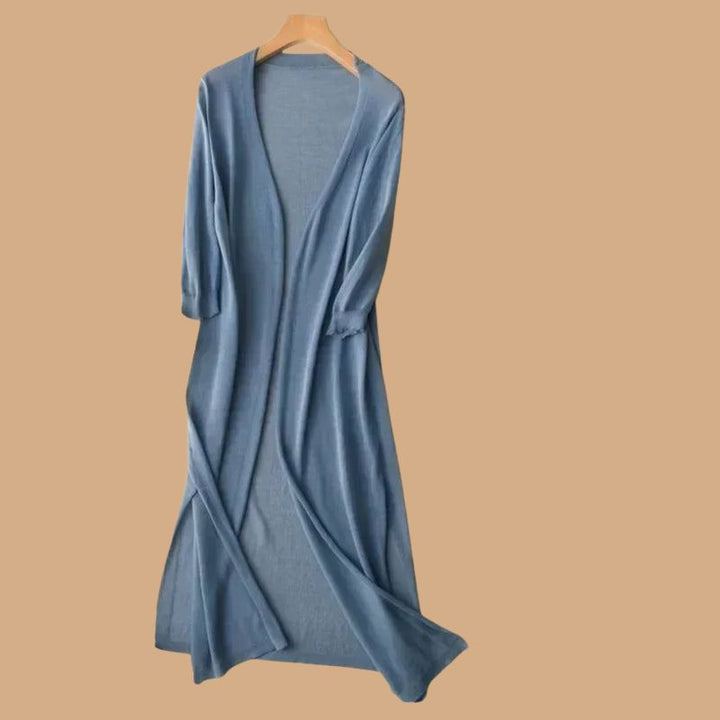 Women’s Long Cardigan with Open Front and 3/4 Sleeves
