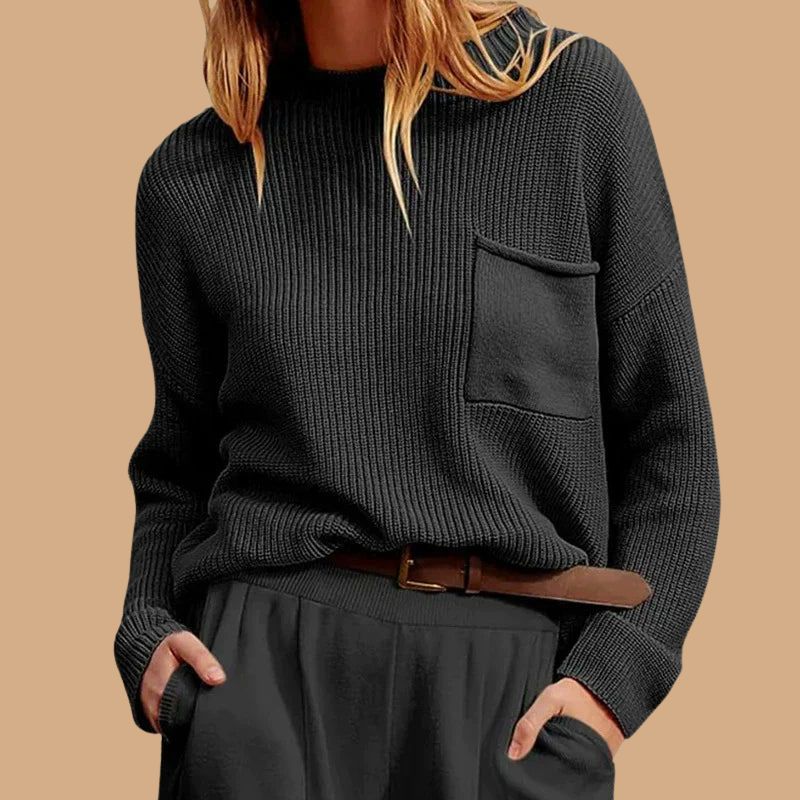 Women’s Oversized Jumper with Ribbed Texture and Chest Pocket