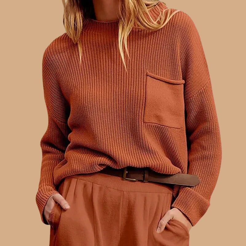 Women’s Oversized Jumper with Ribbed Texture and Chest Pocket