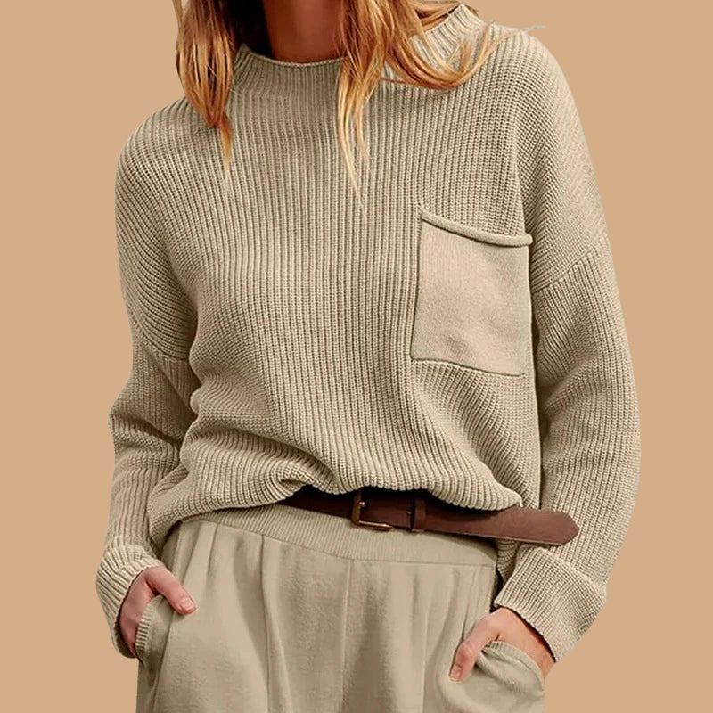 Women’s Oversized Jumper with Ribbed Texture and Chest Pocket