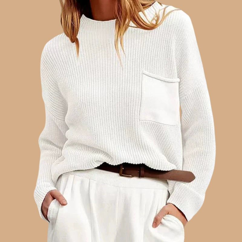 Women’s Oversized Jumper with Ribbed Texture and Chest Pocket