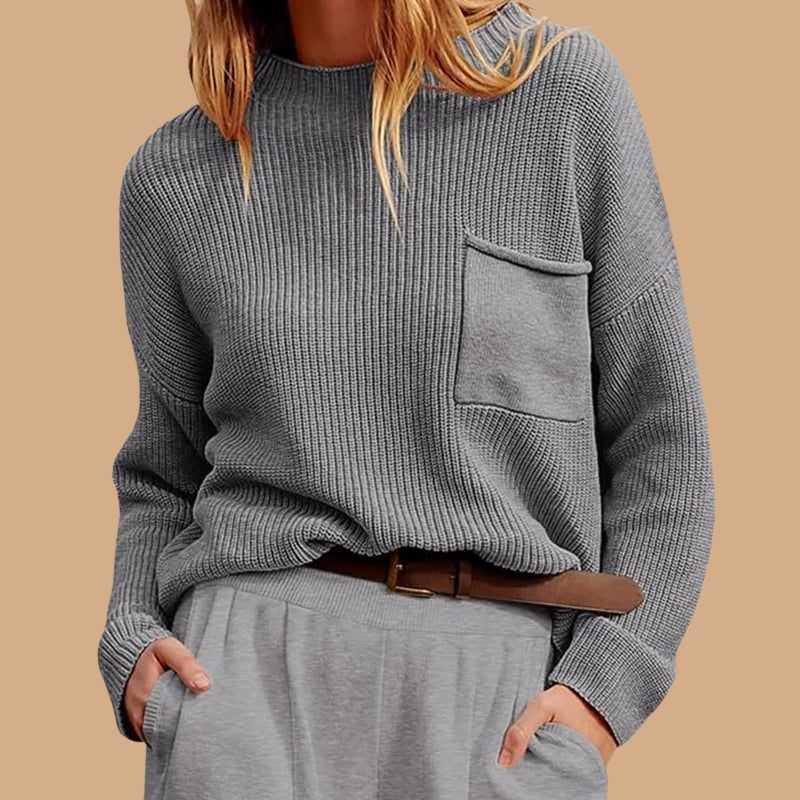 Women’s Oversized Jumper with Ribbed Texture and Chest Pocket