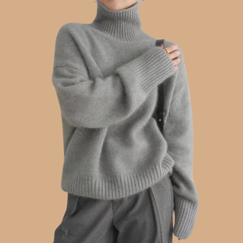 Women’s Roll Neck Jumper with Oversized Fit and Ribbed Cuffs