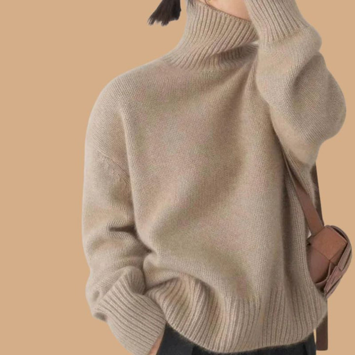 Women’s Roll Neck Jumper with Oversized Fit and Ribbed Cuffs