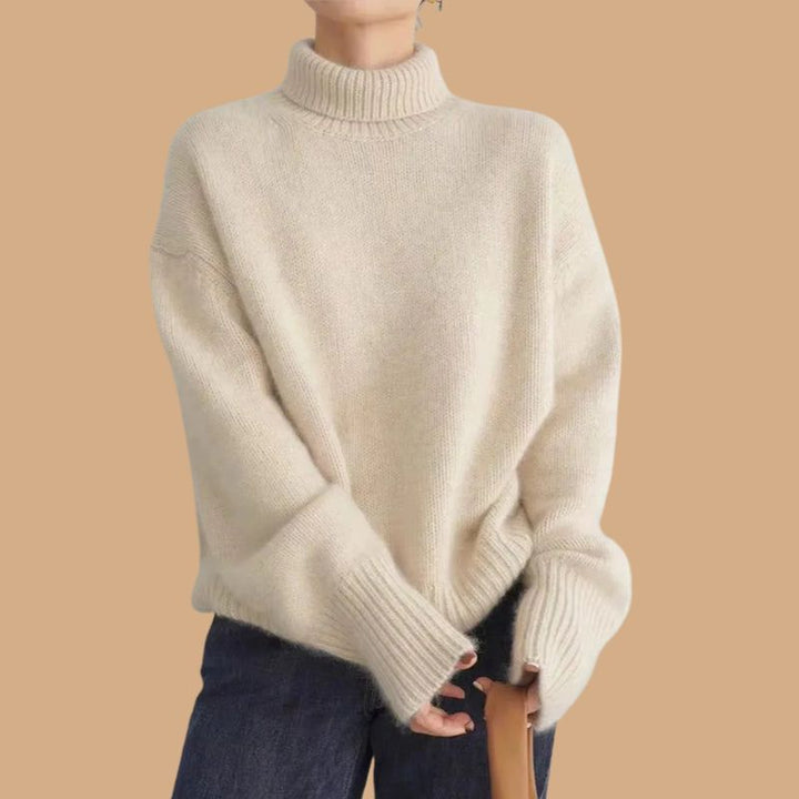 Women’s Roll Neck Jumper with Oversized Fit and Ribbed Cuffs