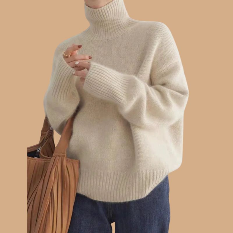 Women’s Roll Neck Jumper with Oversized Fit and Ribbed Cuffs