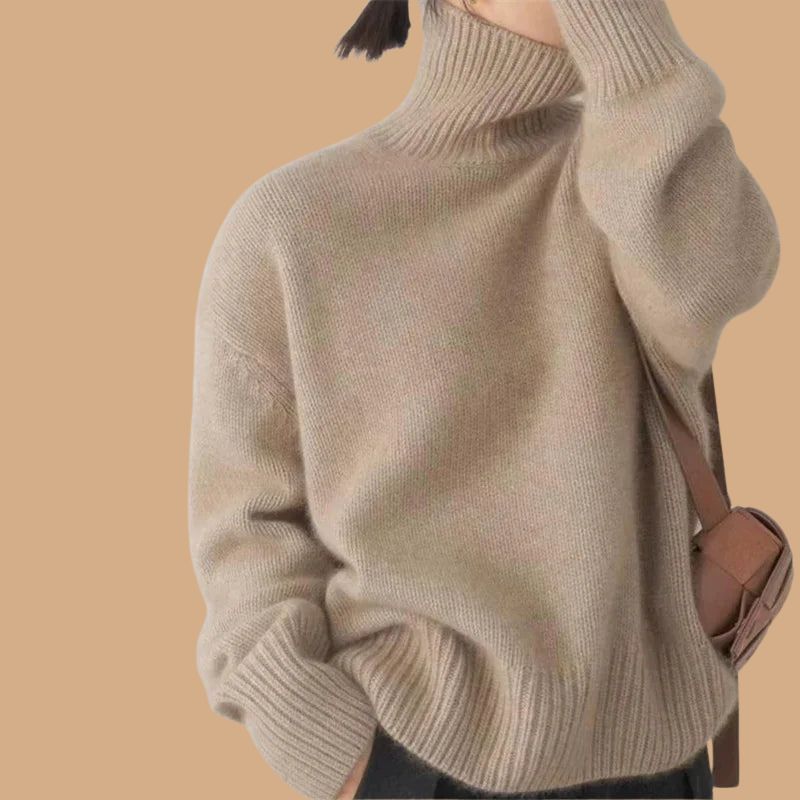 Women’s Roll Neck Jumper with Oversized Fit and Ribbed Cuffs