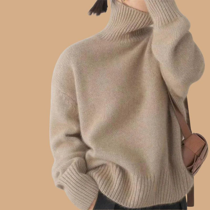 Women’s Roll Neck Jumper with Oversized Fit and Ribbed Cuffs