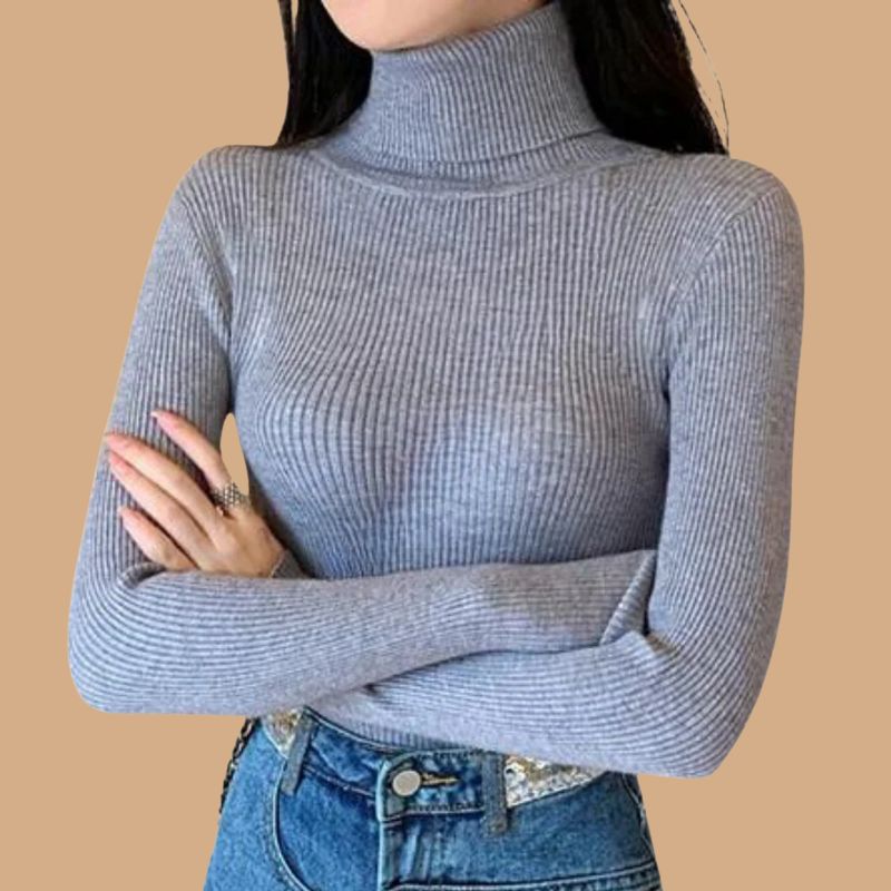 Women’s Roll Neck Jumper with Ribbed Design and Long Sleeves