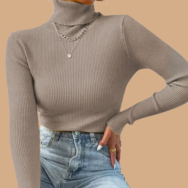 Women’s Roll Neck Jumper with Ribbed Design and Long Sleeves