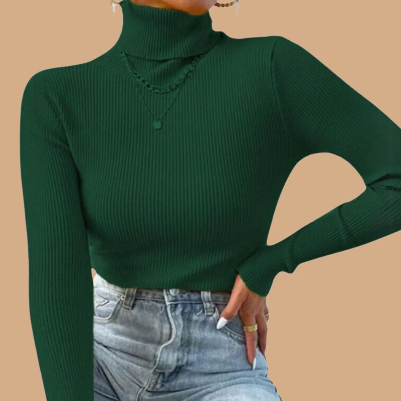 Women’s Roll Neck Jumper with Ribbed Design and Long Sleeves
