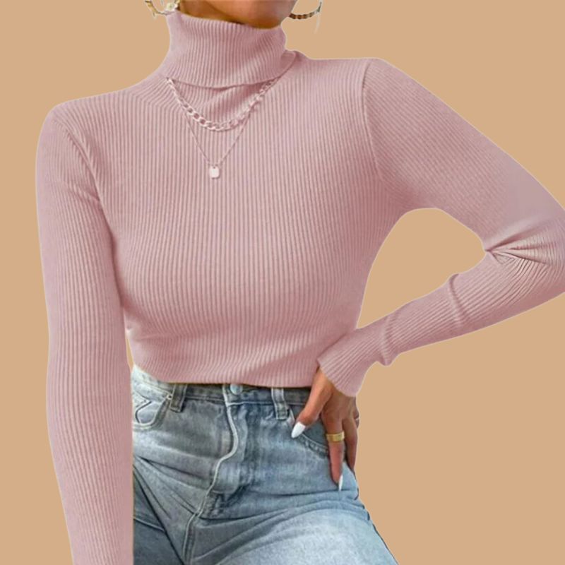 Women’s Roll Neck Jumper with Ribbed Design and Long Sleeves