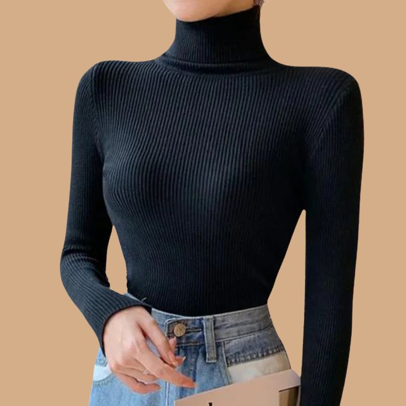 Women’s Roll Neck Jumper with Ribbed Design and Long Sleeves
