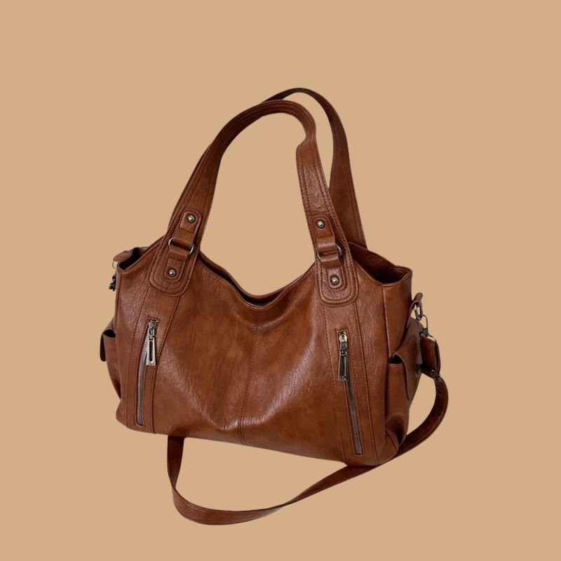 Women’s Shoulder Bag with Multi-Pocket Design and Zip Details