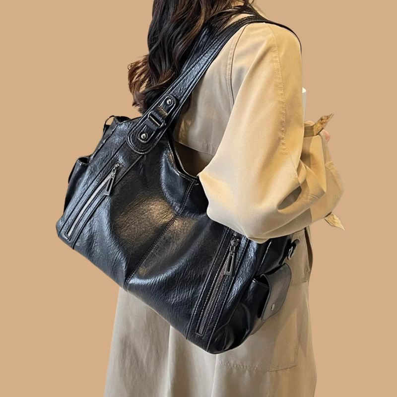 Women’s Shoulder Bag with Multi-Pocket Design and Zip Details