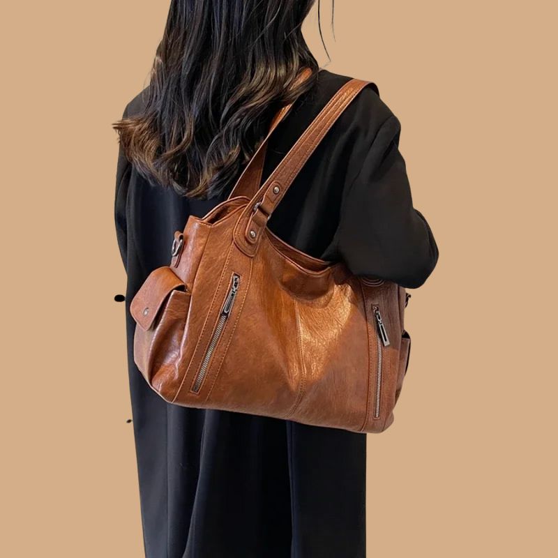 Women’s Shoulder Bag with Multi-Pocket Design and Zip Details