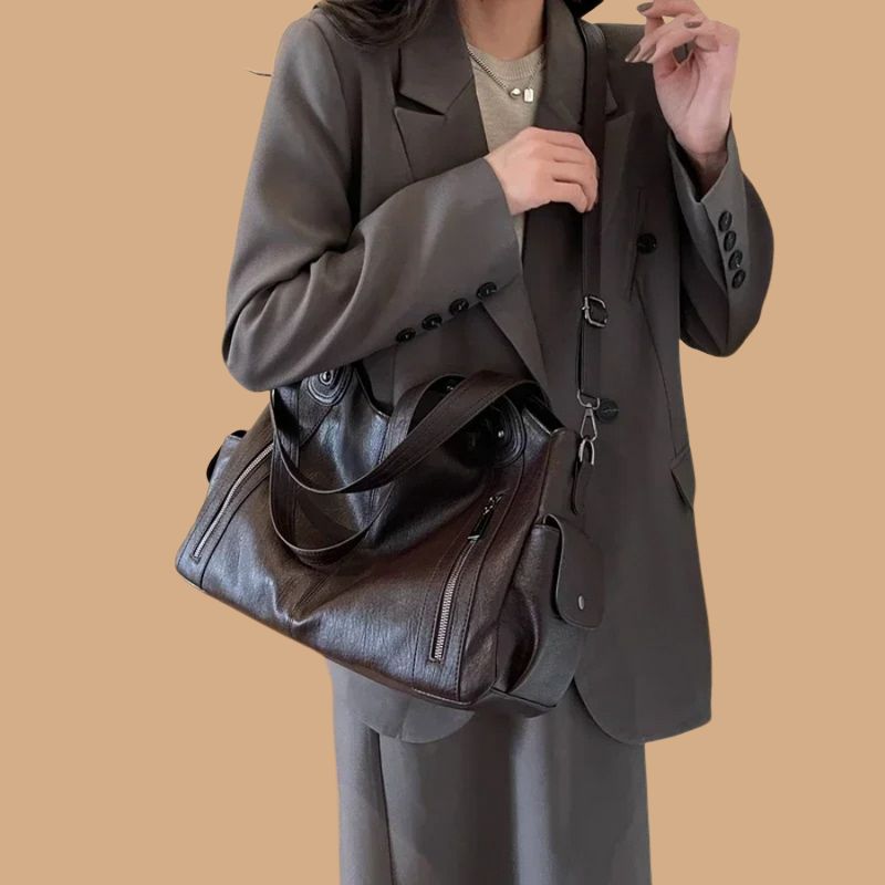 Women’s Shoulder Bag with Multi-Pocket Design and Zip Details