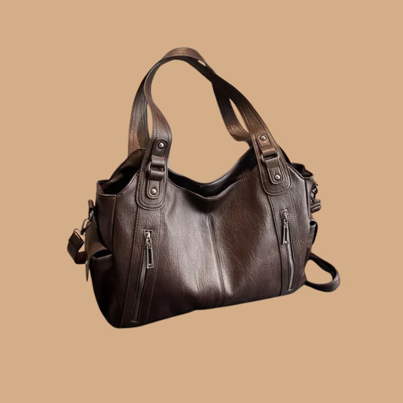 Women’s Shoulder Bag with Multi-Pocket Design and Zip Details