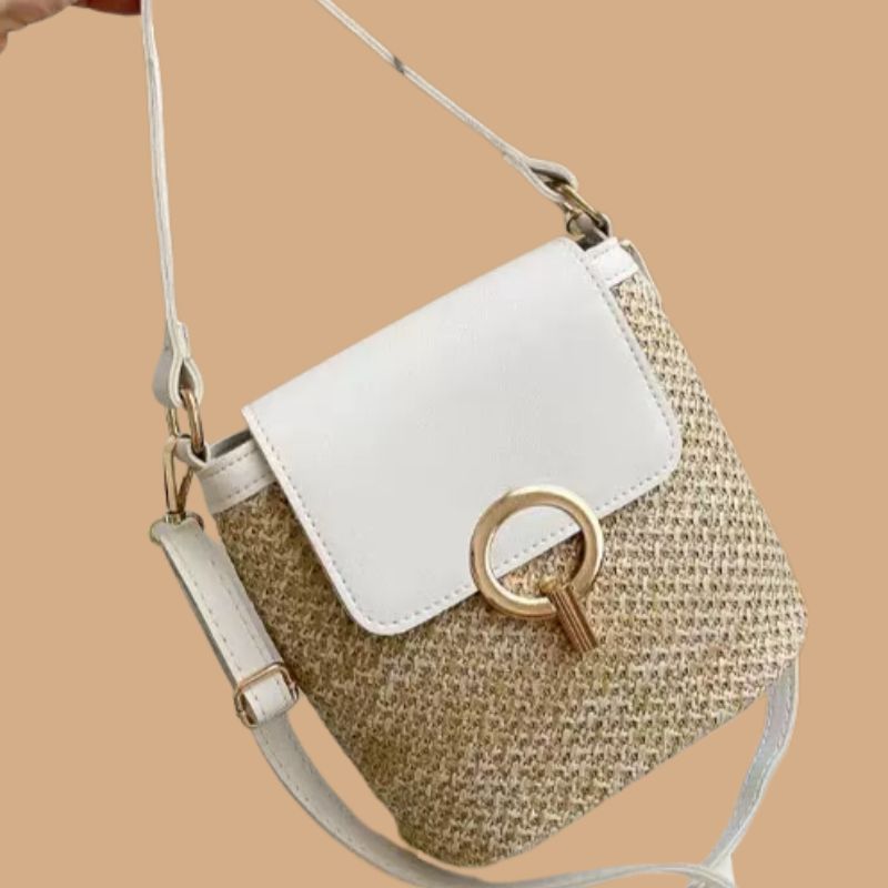 Women’s Straw Handbag with Large Shoulder Straps and Spacious Interior