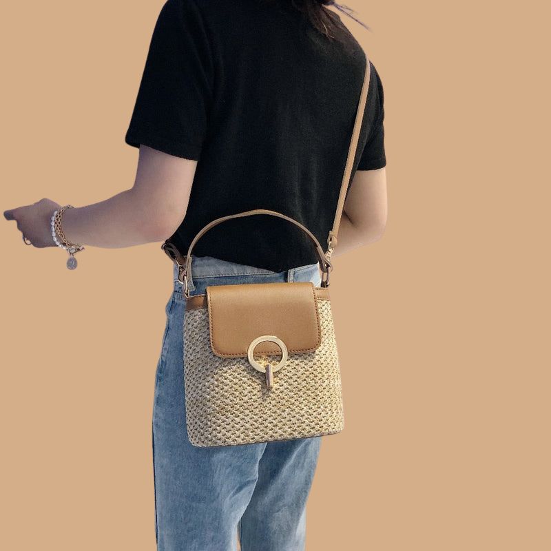 Women’s Straw Handbag with Large Shoulder Straps and Spacious Interior
