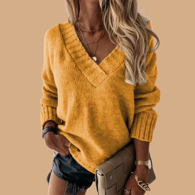 Women’s V-Neck Jumper with Ribbed Cuffs and Balloon Sleeves