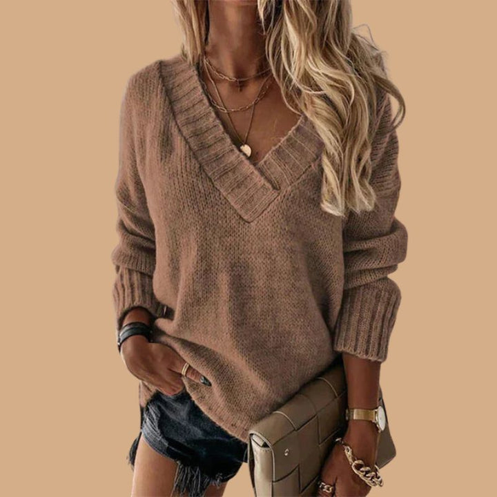 Women’s V-Neck Jumper with Ribbed Cuffs and Balloon Sleeves