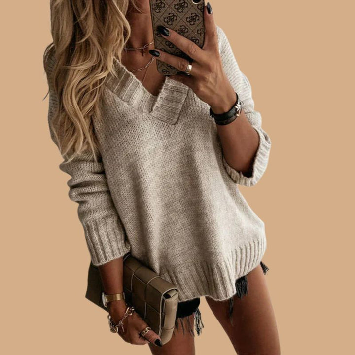 Women’s V-Neck Jumper with Ribbed Cuffs and Balloon Sleeves