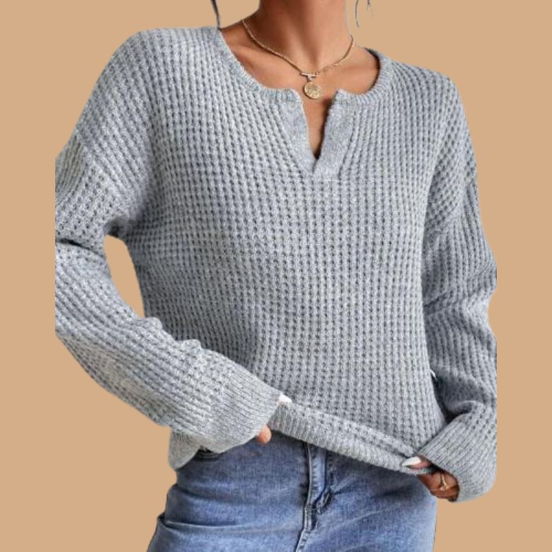 Women’s V-Neck Jumper with Ribbed Pattern and Cropped Length