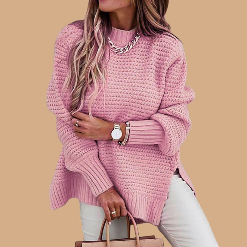 Women’s V-Neck Knit Jumper with Ribbed Design and Long Sleeves