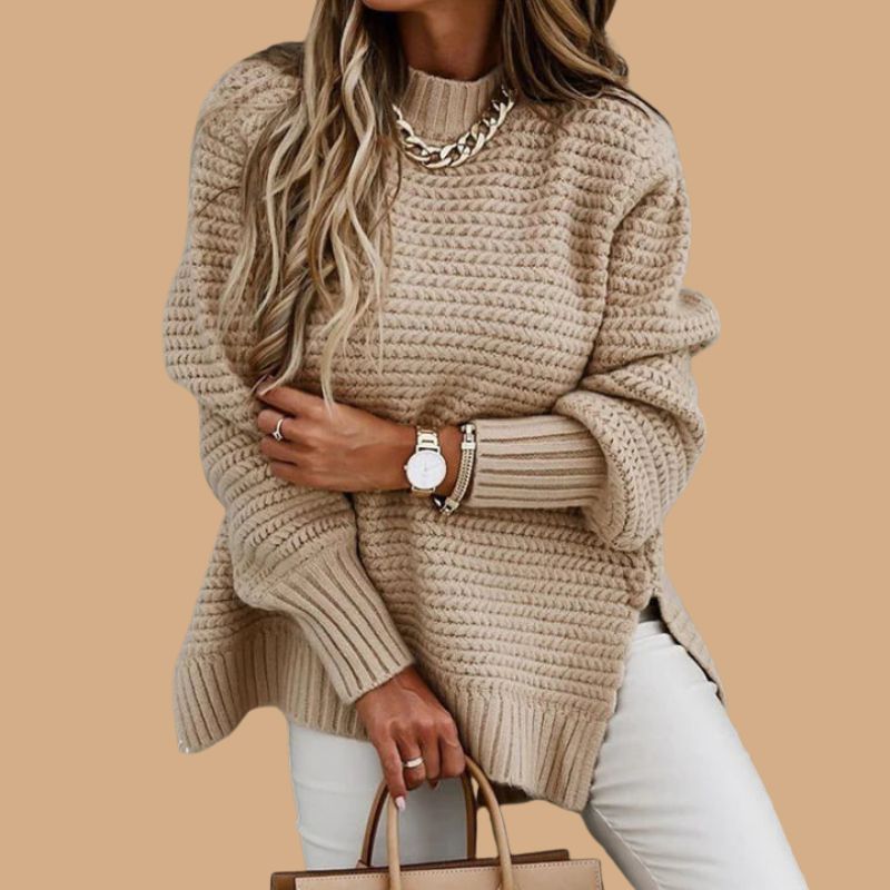 Women’s V-Neck Knit Jumper with Ribbed Design and Long Sleeves