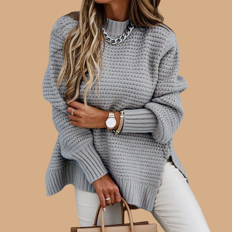 Women’s V-Neck Knit Jumper with Ribbed Design and Long Sleeves