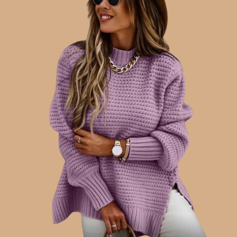 Women’s V-Neck Knit Jumper with Ribbed Design and Long Sleeves